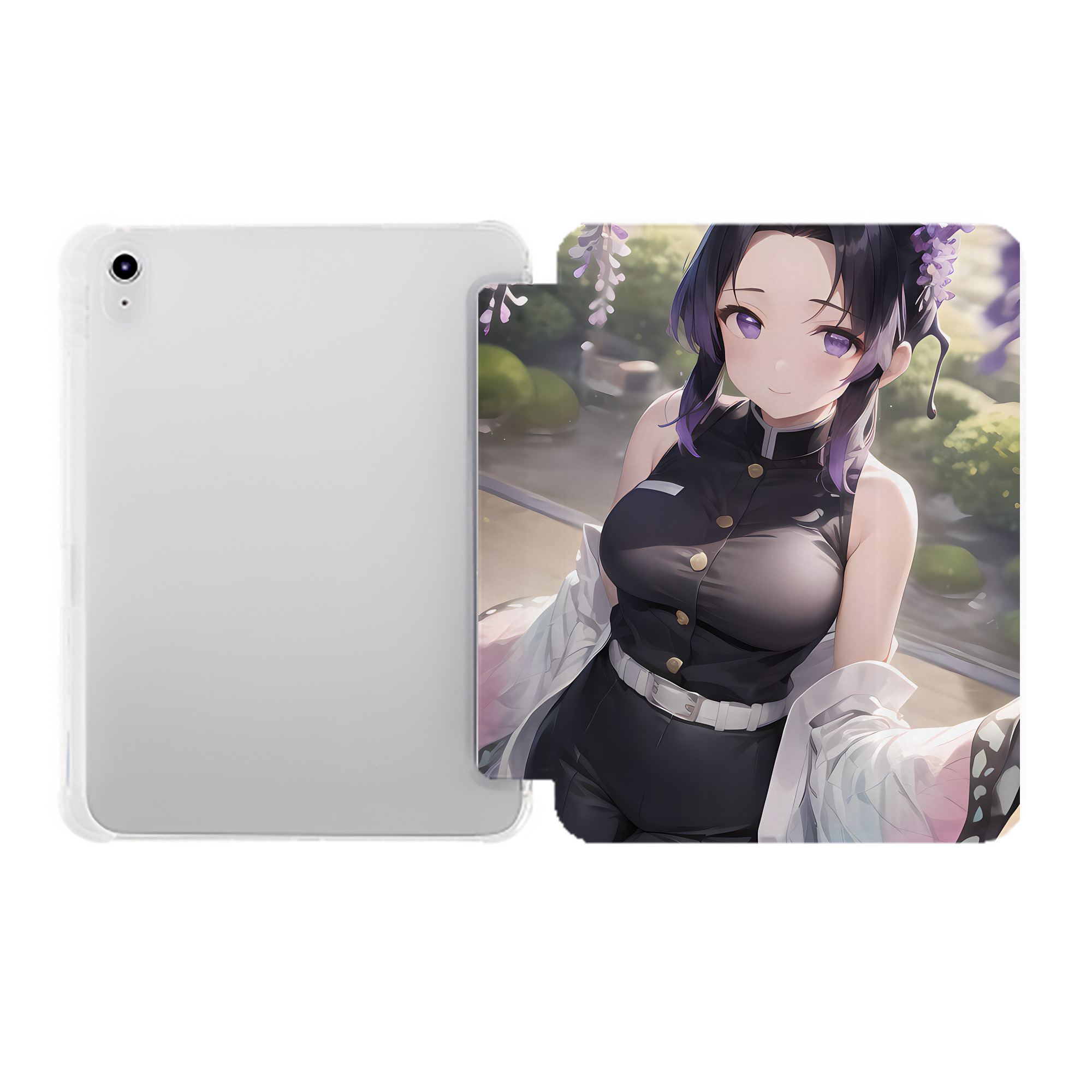 （画像用） 鬼滅の刃（きめつのやいば）蟲柱-胡蝶 しのぶ／こちょう しのぶ Kochou Shinobu IPad ケース ペン収納付き 三つ折りスタンド PUレザー×シリコン 対応機種9.5/10.5/10.9インチ